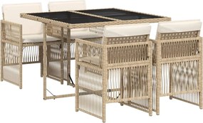 vidaXL Set mobilier de grădină cu perne, 5 piese, bej, poliratan