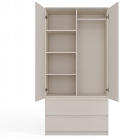 LAC504 - Dulap crem, 90 cm, sifonier dormitor dublu cu bara pentru umerase, 2 sertare - Colectia LaCreme
