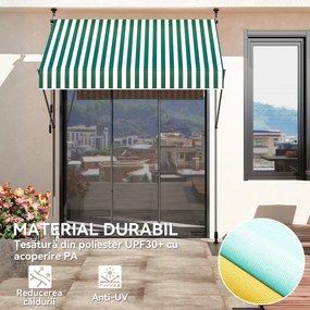 Outsunny Tenda de Soare cu Suporturi Reglabile și Manivelă, Verde și Alb | Aosom Romania