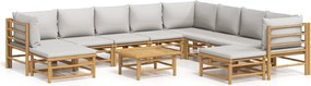 vidaXL Set mobilier de grădină cu perne gri deschis, 11 piese, bambus