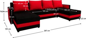 Canapea universală, negru/roşu, PAULITA U
