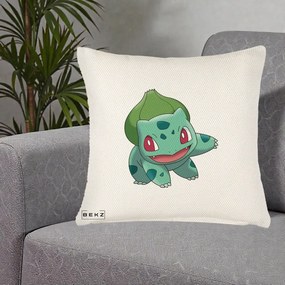 Perna Personalizata Bulbasaur Pokemon, 40x40 cm, Crem Reliefat, Husa Detasabila, Perna Inclusa, BEKZ®