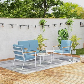Outsunny Set de Mobilier de Grădină din 5 Piese cu Canapea, 2 Fotoli și 2 Măsuțe de Cafea, 118x72x80 cm, Albastru Deschis | Aosom Romania