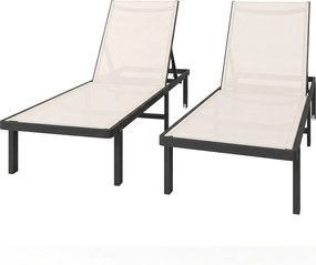 Outsunny Set de 2 șezlonguri reclinabile cu roți Spătar reglabil 4 nivele Cadru aluminiu Țesătură textilene Bej | Aosom Romania