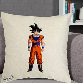 Perna Personalizata Dragon Ball Goku Complet in Gi Portocaliu, 40x40 cm, Ecru, Husa Detasabila, Perna Inclusa, BEKZ®