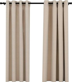 vidaXL Perdele opace, aspect pânză, cu ocheți, 2 buc, bej, 140x175 cm