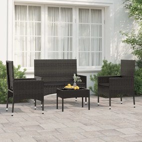 319498 vidaXL Set mobilier relaxare grădină 4 piese cu perne poliratan negru