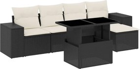 vidaXL Set mobilier de grădină cu perne, 6 piese, negru, poliratan