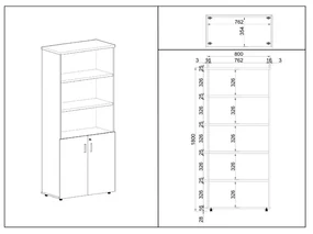 Dulap înalt SimpleOffice 80 x 40 x 180 cm, cireș