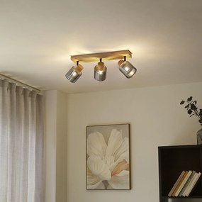 Spot modern din lemn cu sticlă fumurie cu 3 lumini rotativ și înclinabil - Gracy