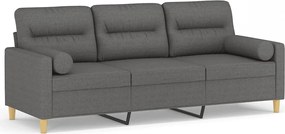 vidaXL Canapea cu 3 locuri cu pernuțe, gri închis, 180 cm, textil