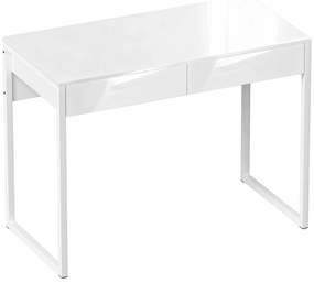 HOMCOM Birou Modern cu 2 Sertare și Picioare din Oțel, 100x50x75 cm, Alb Lucios | Aosom Romania