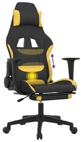 Scaun de gaming pivotant cu taburet negru galben deschis textil 1, Galben deschis, Cu suport de picioare