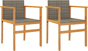 vidaXL Scaune de grădină, 2 buc., gri, poliratan și lemn masiv