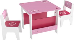 AIYAPLAY Set de masă cu 2 scaune pentru copii 3-8 ani, cu raft în lemn MDF cu motive de inimi, Roz | Aosom Romania