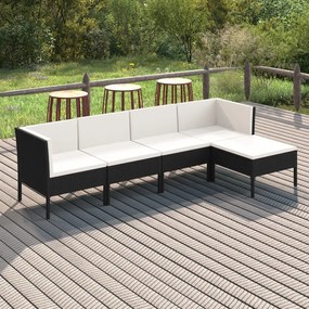 Set mobilier de grădină cu perne, 5 piese, negru, poliratan