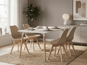 Set de masa 1 + 4, masa alba ADRIA 120x80 cm + scaun bej BALI MARK cu picioare din lemn de fag