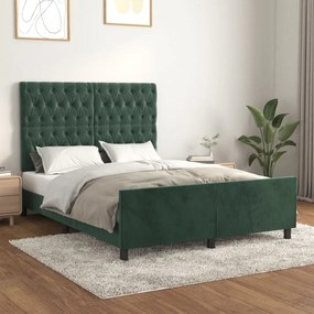 3125943 vidaXL Cadru de pat cu tăblie, verde închis, 140x200 cm, catifea