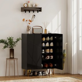 HOMCOM Dulap pentru pantofi cu 2 uși, raft pentru pantofi, depozitare pentru pantofi cu 3 rafturi reglabile 72 x 31,5 x 95 cm, Negru | Aosom Romania