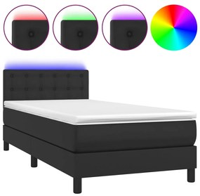 3134195 vidaXL Pat cu arcuri, saltea și LED, negru, 90x190 cm, piele ecologică