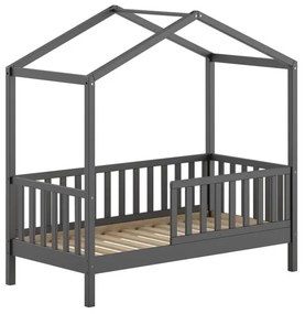 Pat pentru copii mici DALLAS 70x140 cm antracit din pin masiv cu bare de siguranță – Vipack