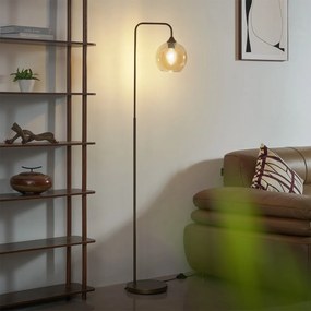 Lampă de podea Art Deco bronz închis cu sticlă ambră - Sandra