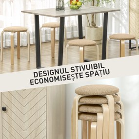 HOMCOM Set 4 Taburete Stivuibile și Căptușite cu Țesătură și Picioare din Lemn, Kaki | Aosom Romania