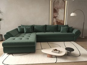 Colțar extensibil dumonde cu ladă de depozitare si sezut confortabil din spuma high-density, Loana XL Ambience Verde 335x185 cm