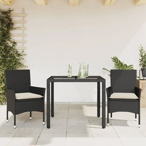 vidaXL Set mobilier de grădină cu perne 3 piese negru poliratan&amp;sticlă
