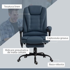 Vinsetto Fotoliu Ergonomic de Birou cu 7 Puncte de Masaj, Suport pentru Picioare și Înălțime Reglabilă, 67x67x111-121 cm, Albastru | Aosom Romania