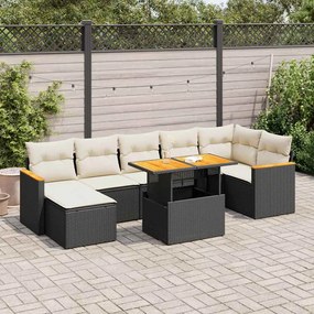 vidaXL Set mobilier grădină perne 8 piese negru, poliratan/lemn acacia