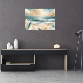 Tablou pe sticlă – Plajă pictată în culori delicate (70x50 cm)