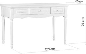 Birou lemn masiv alb Elizabeth, 120 × 60 × 79 cm
