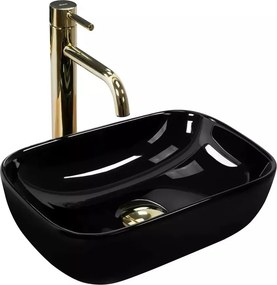 Lavoar pe blat Rea Belinda Mini dreptunghiular finisaj negru lucios 37 cm