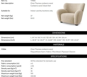 Fotoliu confortabil design LUX Thames, Canberra sand