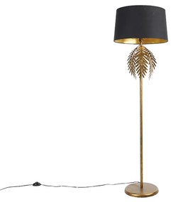 Lampă de podea aurie 145 cm cu abajur din bumbac negru 50 cm - Botanica