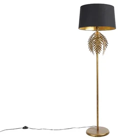 Lampă de podea aurie 145 cm cu abajur din bumbac negru 50 cm - Botanica