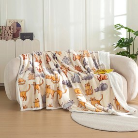 Patura miel din microplus COLORED CATS crem Dimensiune: 200 x 220 cm