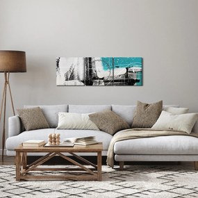Tablou - Abstract turcoaz (cu ceas) (90x30 cm)