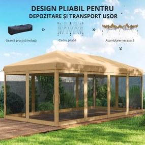 Outsunny Baldachin Pop-Up cu Plasă, Cort pentru Petreceri cu Geantă de Transport pentru Exterior, 585x295xx270 cm, Bej | Aosom Romania