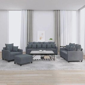 vidaXL Set de canapele cu perne, 4 piese, gri închis, catifea