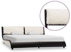 Cadru de pat, negru si alb, 180 x 200 cm, piele ecologica Negru si alb (tablie din blana ecologica), 180 x 200 cm