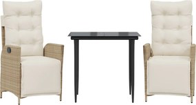 vidaXL Set mobilier de grădină cu perne, 3 piese, bej, poliratan