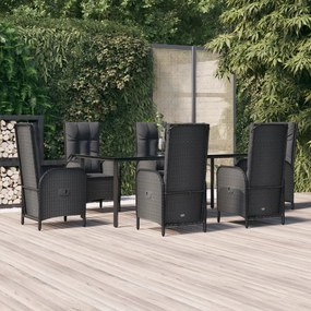 vidaXL Set mobilier de grădină cu perne, 7 piese, negru, poliratan