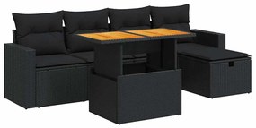 3327993 vidaXL Set mobilier grădină perne 6 piese negru poliratan/lemn acacia