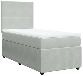 3292232 vidaXL Pat box spring cu saltea, gri deschis, 90x200 cm, catifea