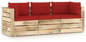Canapea de gradina cu 3 locuri, cu perne, lemn verde tratat Rosu, Canapea cu 3 locuri, 1