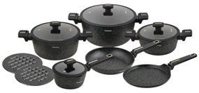 Set oale marmorate cu tigaie clatite si capace 12 piese Klausberg KB-7966, negre