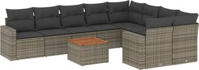 vidaXL Set mobilier de grădină cu perne, 10 piese, gri, poliratan
