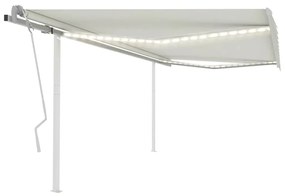 vidaXL Copertină retractabilă manual, cu LED, crem, 4x3 m